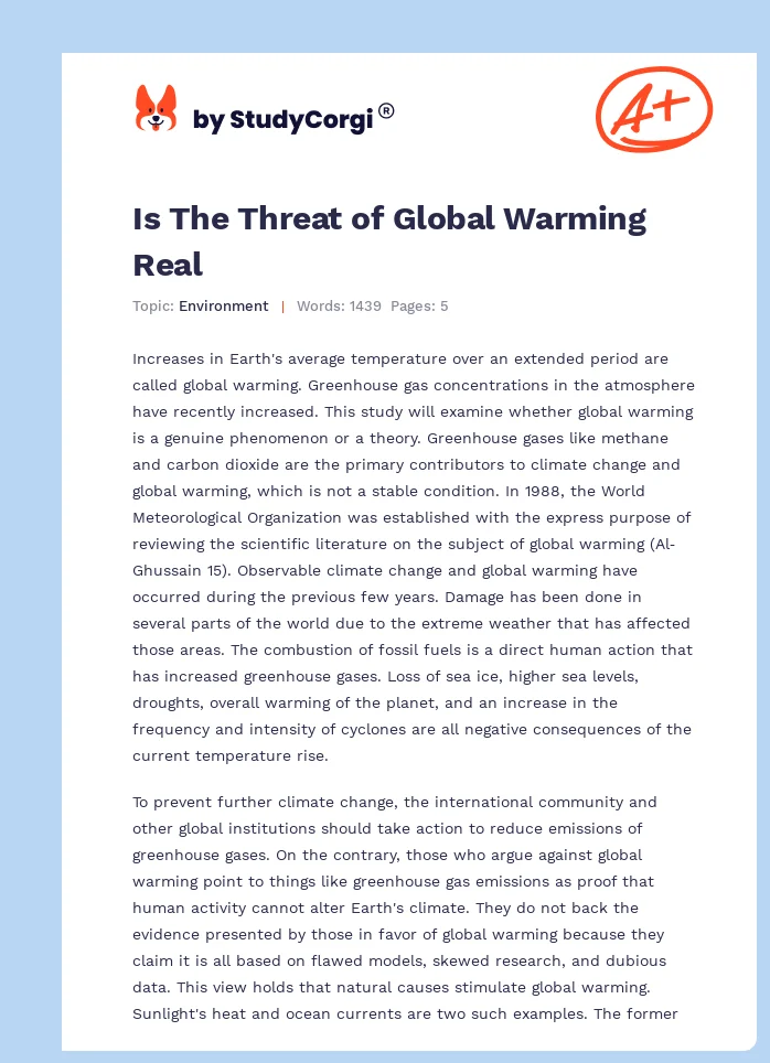 Is The Threat of Global Warming Real. Page 1