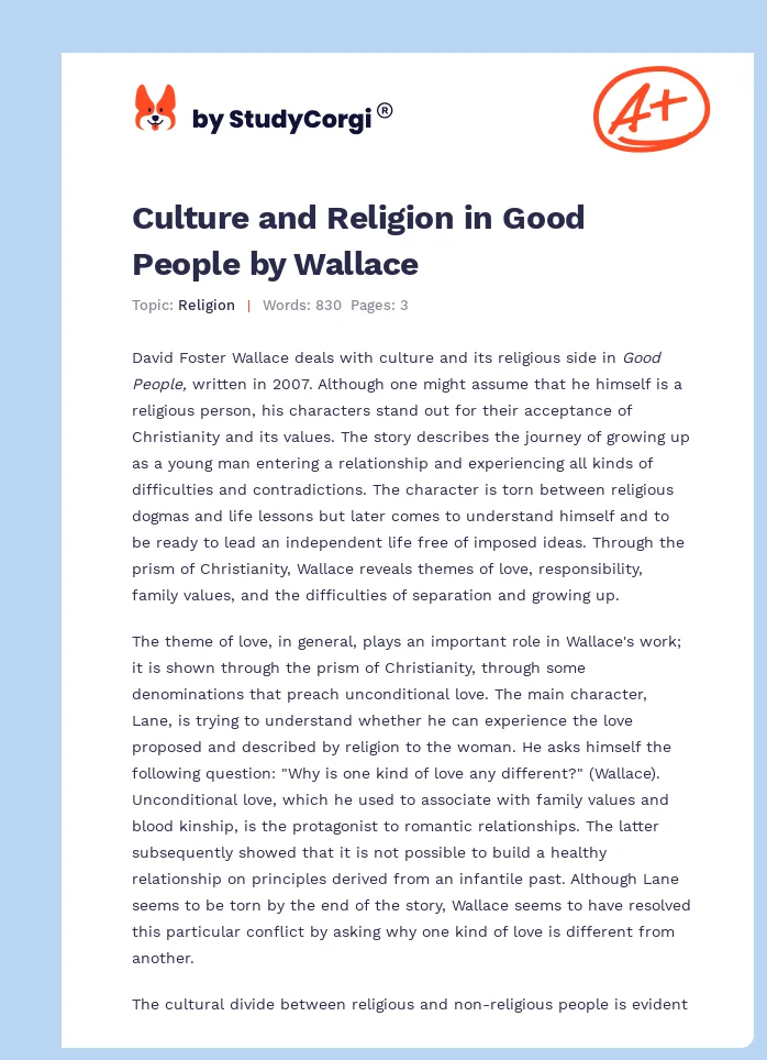 Culture and Religion in Good People by Wallace. Page 1