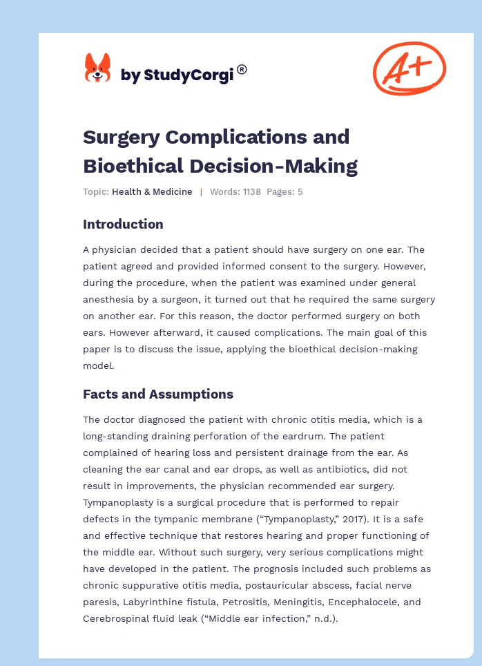 Surgery Complications and Bioethical Decision-Making. Page 1
