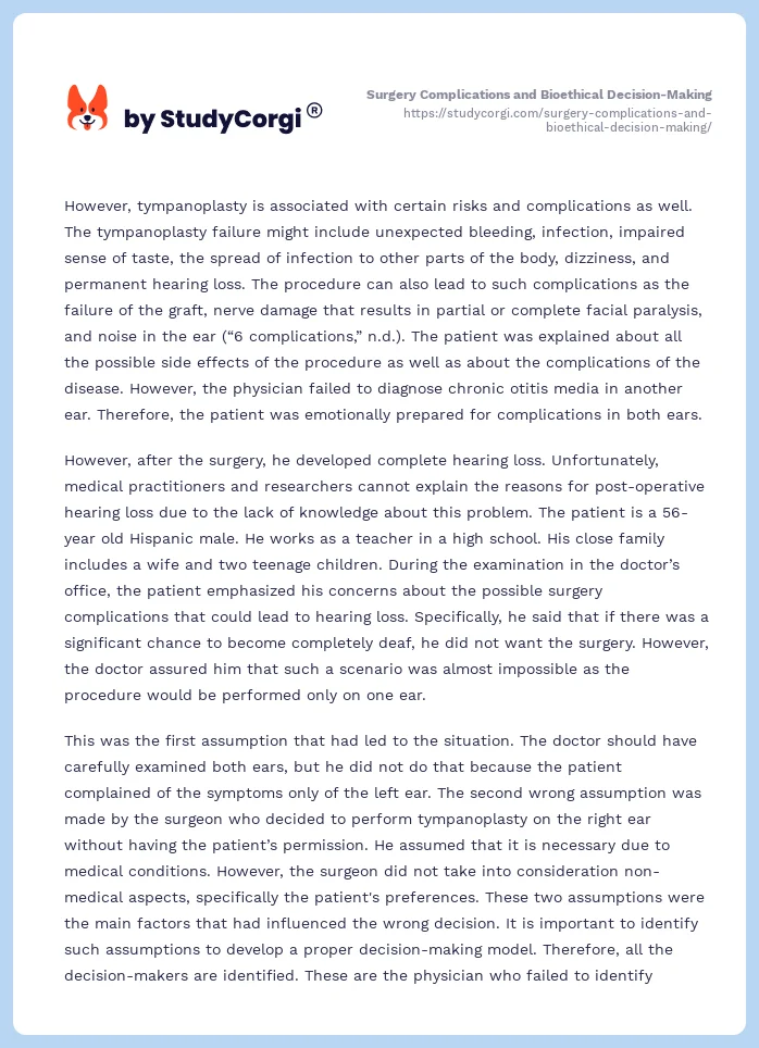 Surgery Complications and Bioethical Decision-Making. Page 2