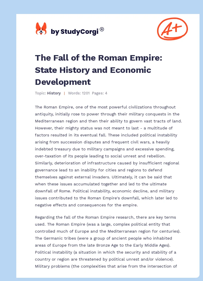The Fall of the Roman Empire: State History and Economic Development. Page 1