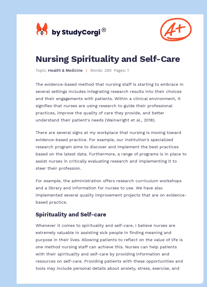 Nursing Spirituality and Self-Care. Page 1