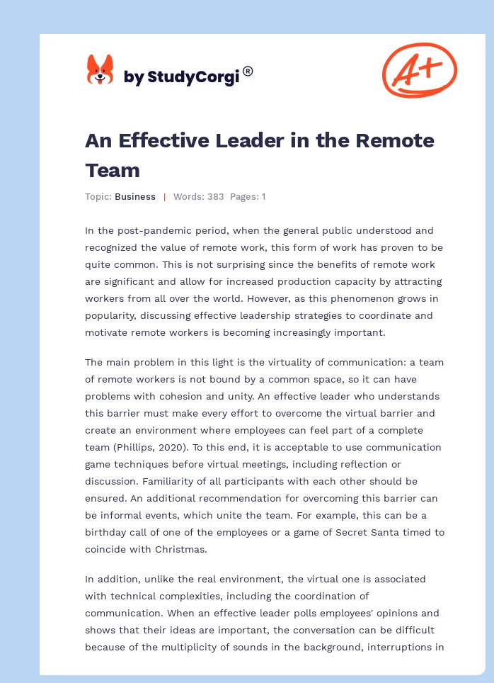 An Effective Leader in the Remote Team. Page 1