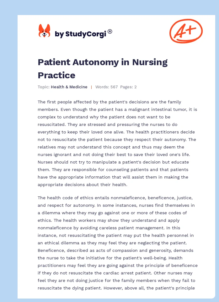Patient Autonomy in Nursing Practice. Page 1