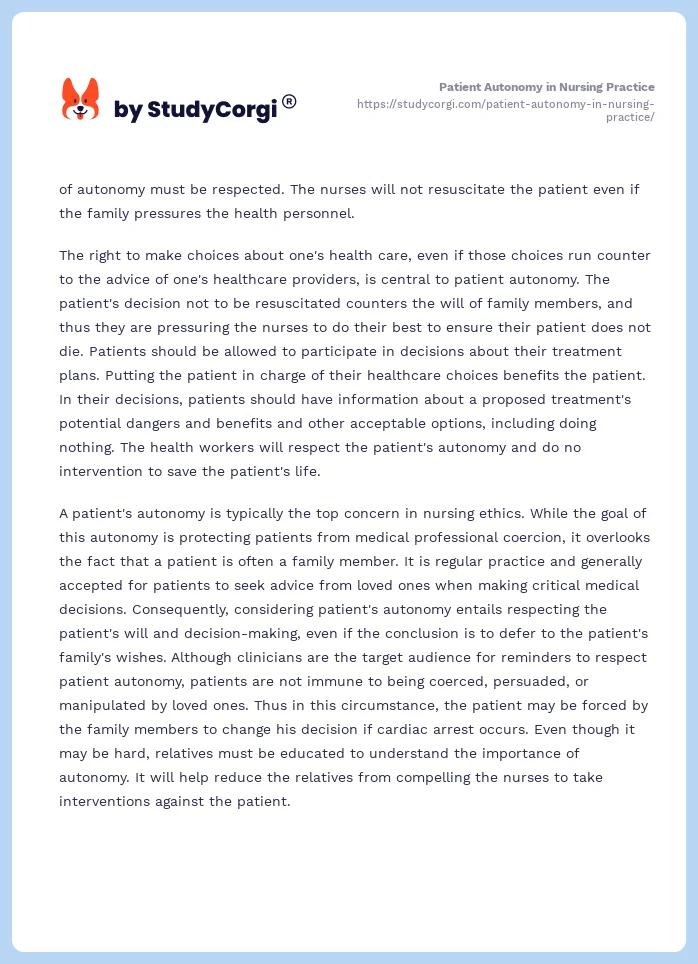 Patient Autonomy in Nursing Practice. Page 2