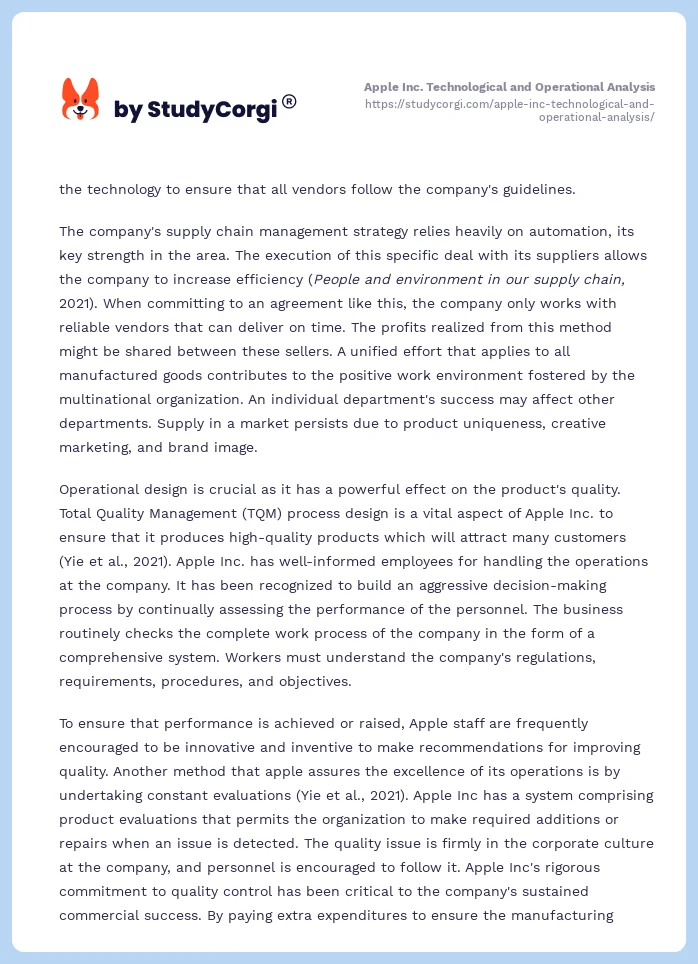 Apple Inc. Technological and Operational Analysis. Page 2