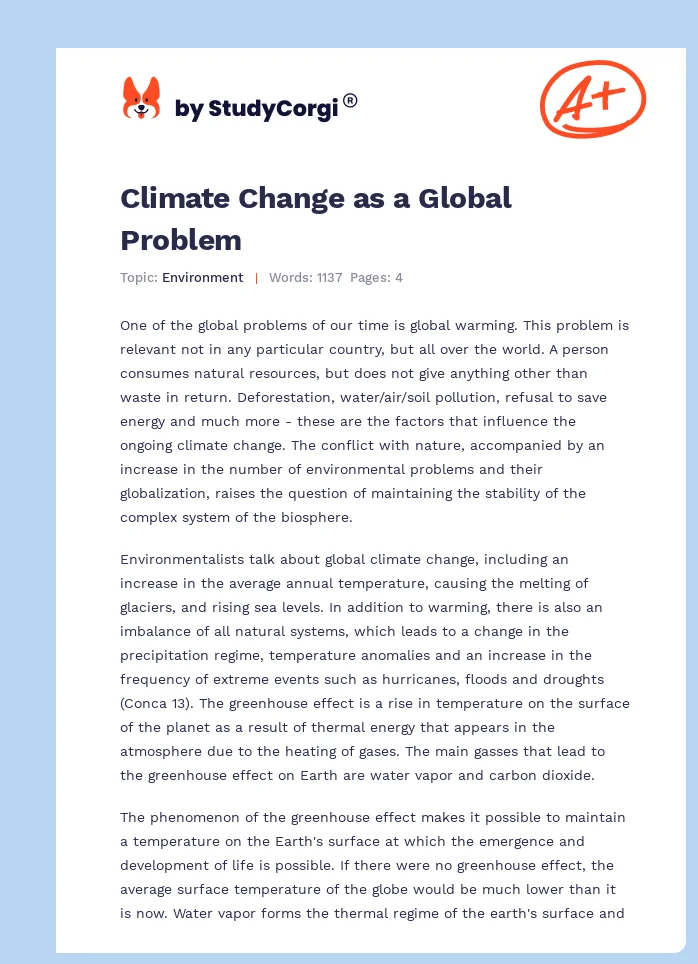 Climate Change as a Global Problem. Page 1