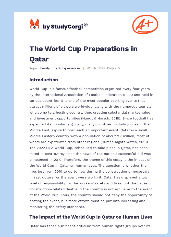 The World Cup Preparations in Qatar. Page 1