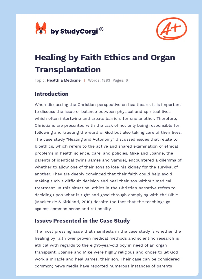 Healing by Faith Ethics and Organ Transplantation. Page 1
