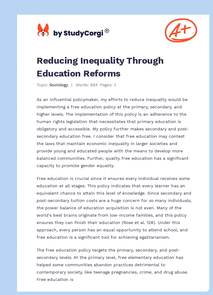 Reducing Inequality Through Education Reforms. Page 1