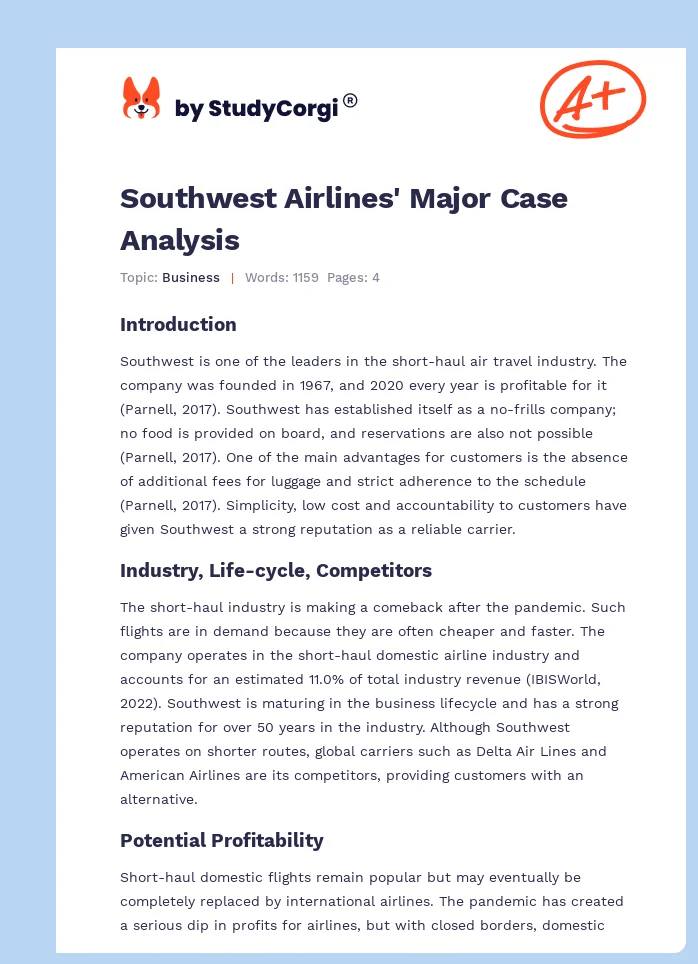 Southwest Airlines' Major Case Analysis. Page 1