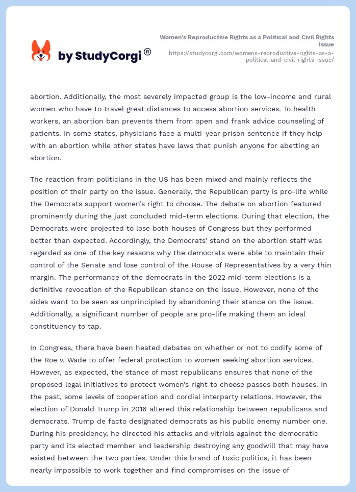 Women's Reproductive Rights as a Political and Civil Rights Issue. Page 2