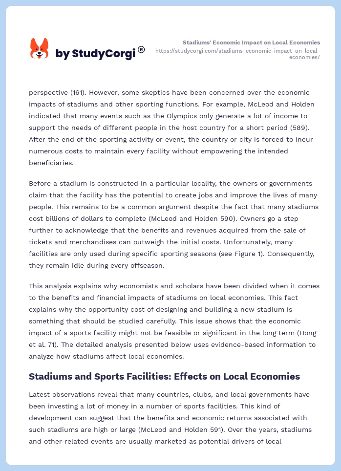 Stadiums' Economic Impact on Local Economies. Page 2
