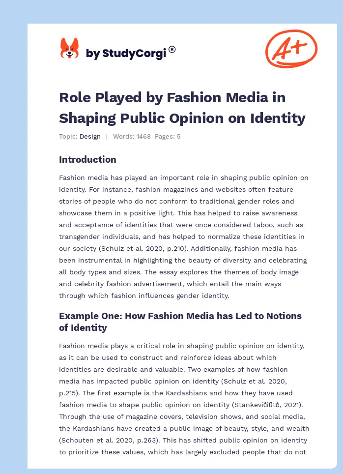 Role Played by Fashion Media in Shaping Public Opinion on Identity. Page 1