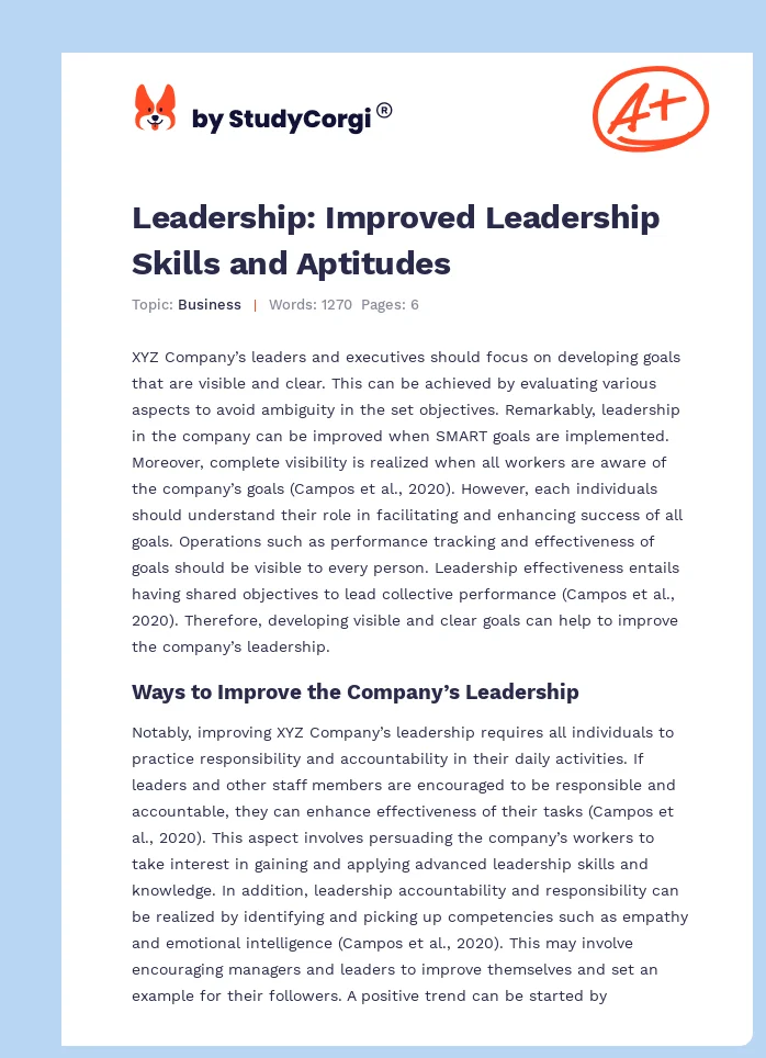 Leadership: Improved Leadership Skills and Aptitudes. Page 1
