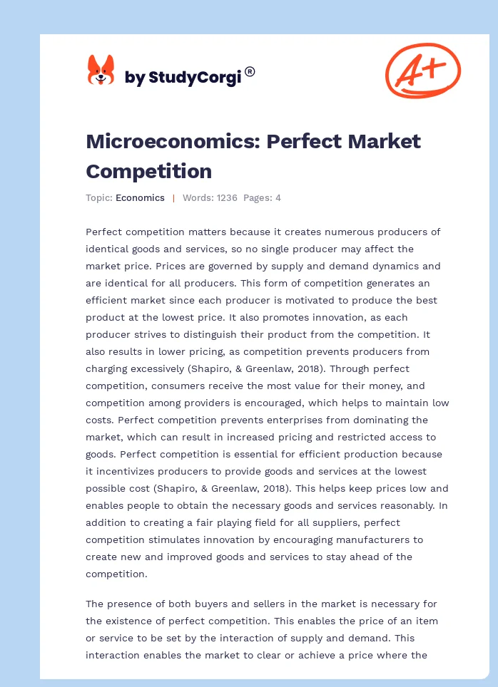 Microeconomics: Perfect Market Competition. Page 1