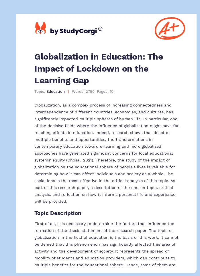 Globalization in Education: The Impact of Lockdown on the Learning Gap. Page 1
