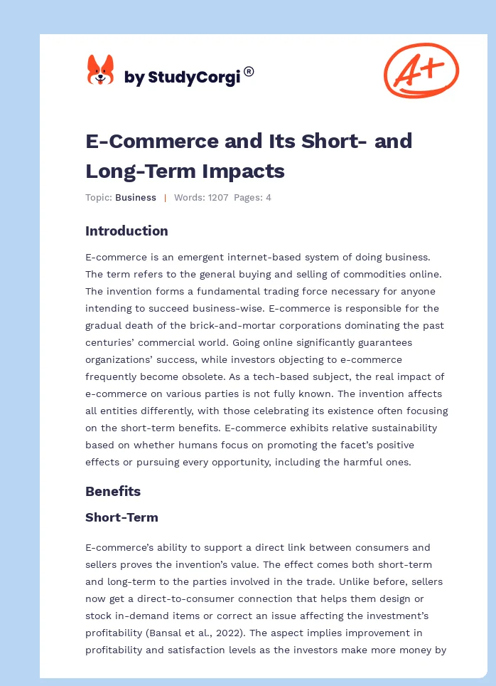 E-Commerce and Its Short- and Long-Term Impacts. Page 1