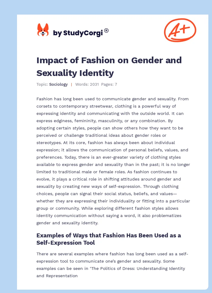 Impact of Fashion on Gender and Sexuality Identity. Page 1