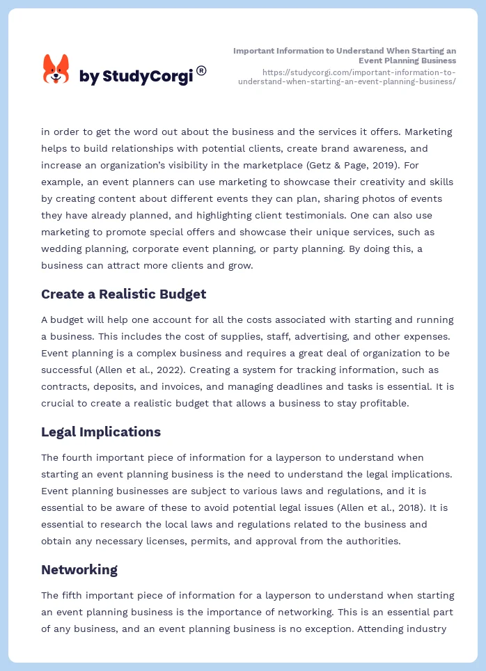 Important Information to Understand When Starting an Event Planning Business. Page 2