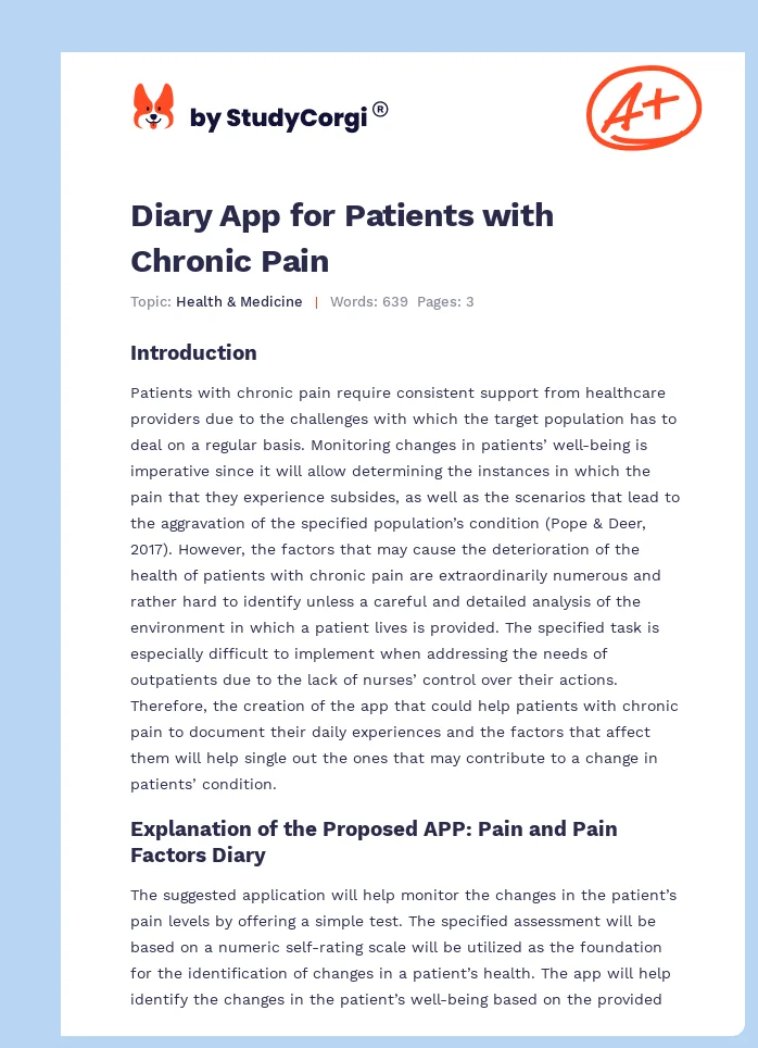 Diary App for Patients with Chronic Pain. Page 1