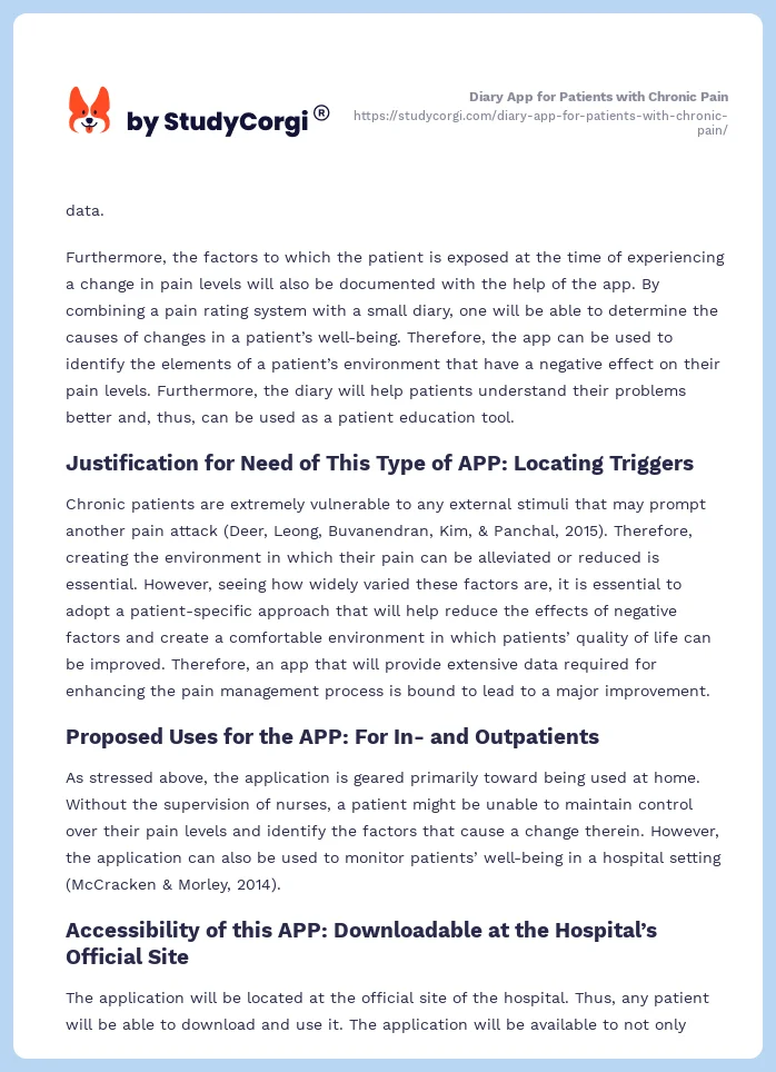 Diary App for Patients with Chronic Pain. Page 2