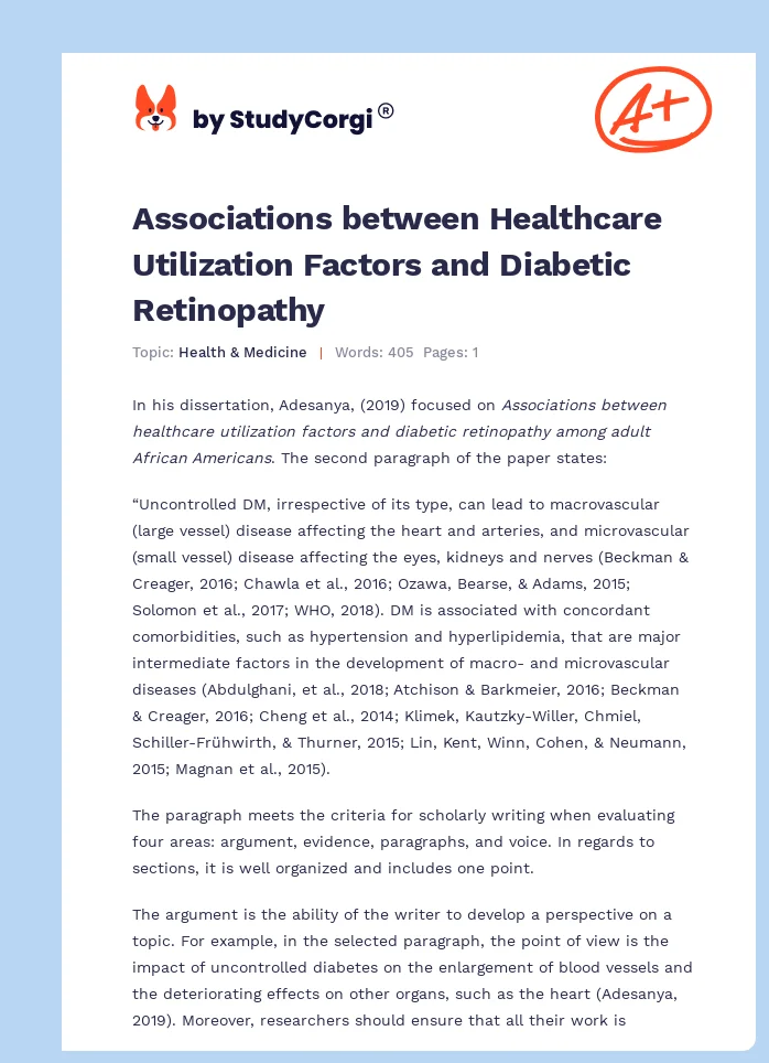 Associations between Healthcare Utilization Factors and Diabetic Retinopathy. Page 1