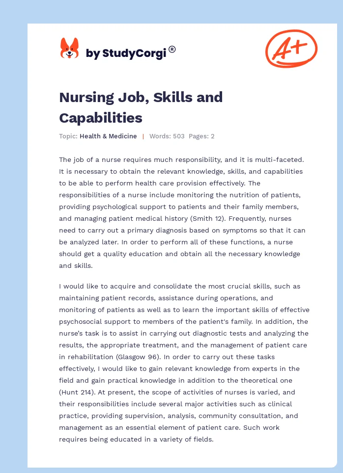Nursing Job, Skills and Capabilities. Page 1