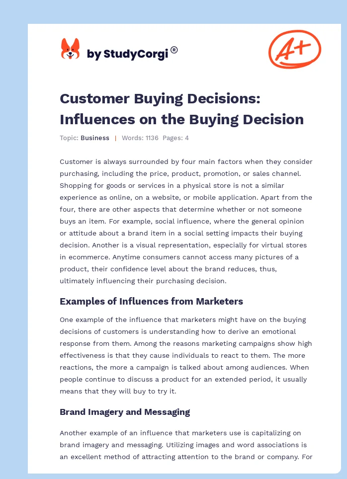 Customer Buying Decisions: Influences on the Buying Decision. Page 1