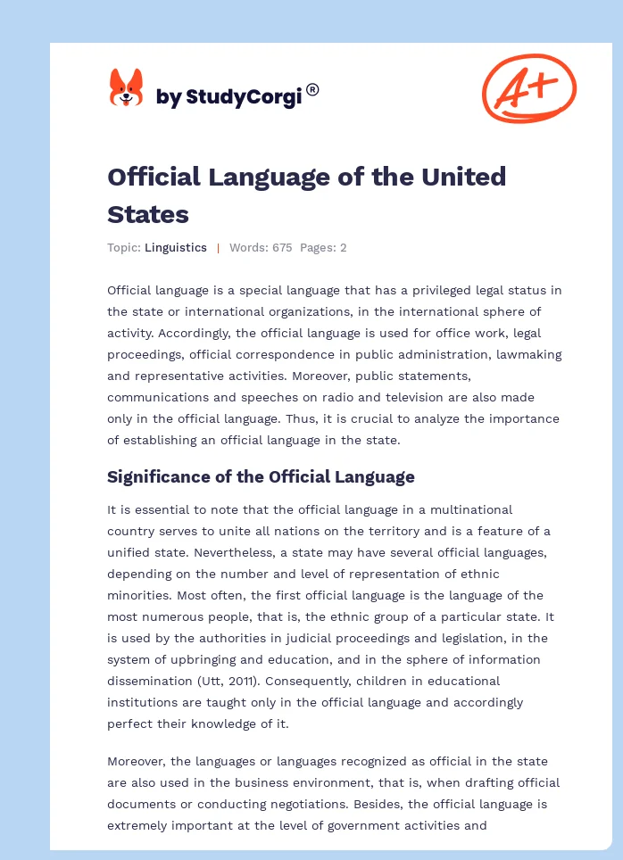 Official Language of the United States. Page 1