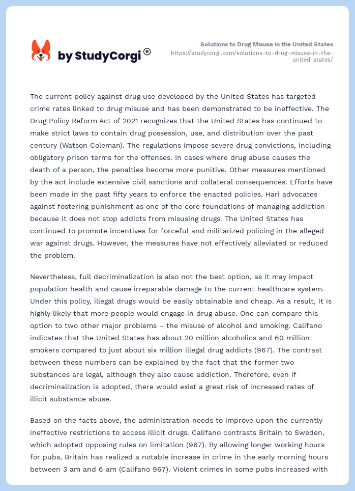 Solutions to Drug Misuse in the United States. Page 2