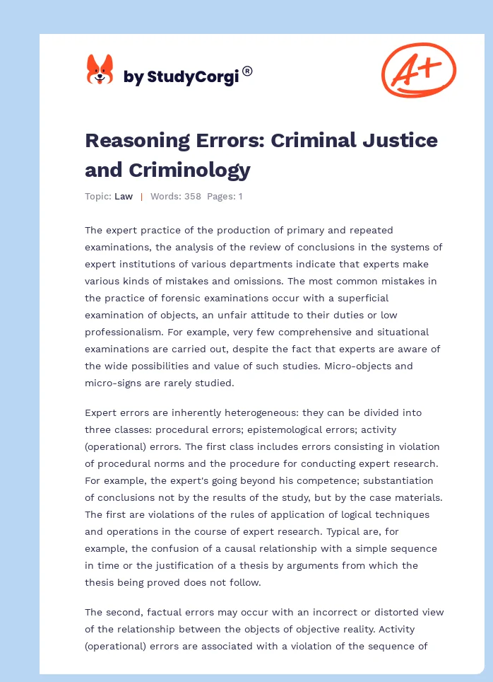 Reasoning Errors: Criminal Justice and Criminology. Page 1
