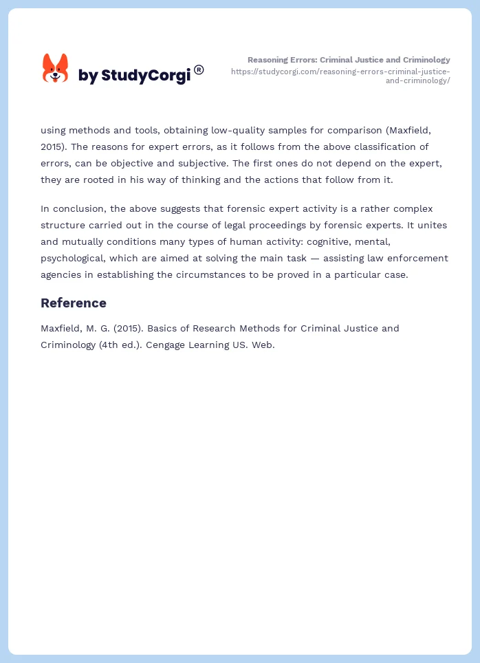 Reasoning Errors: Criminal Justice and Criminology. Page 2