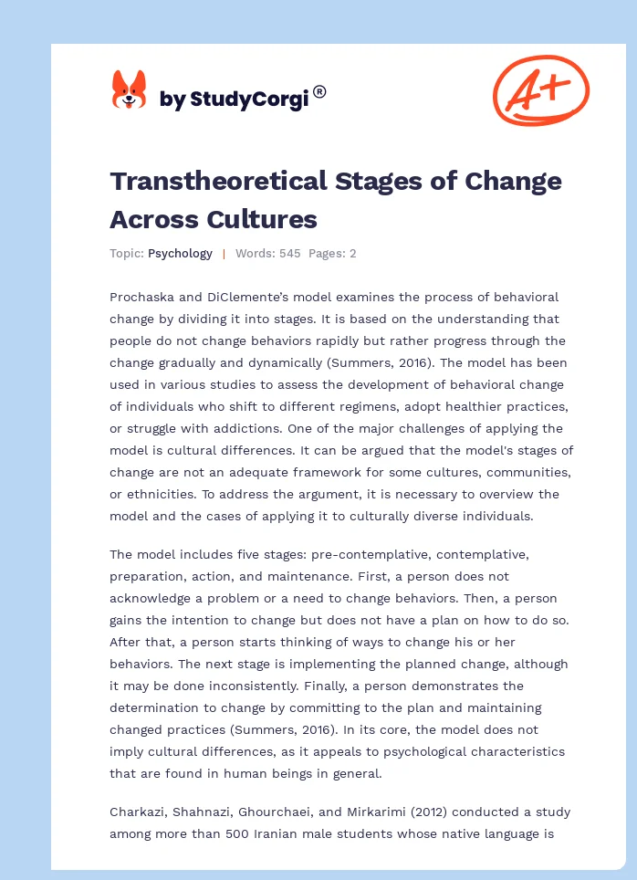 Transtheoretical Stages of Change Across Cultures. Page 1