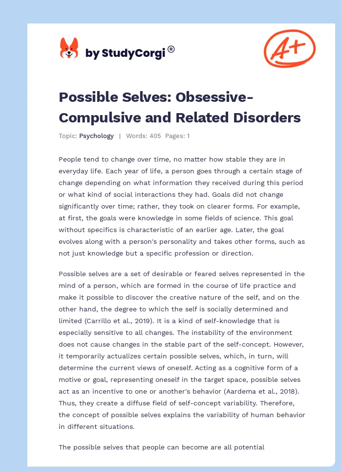 Possible Selves: Obsessive-Compulsive and Related Disorders. Page 1
