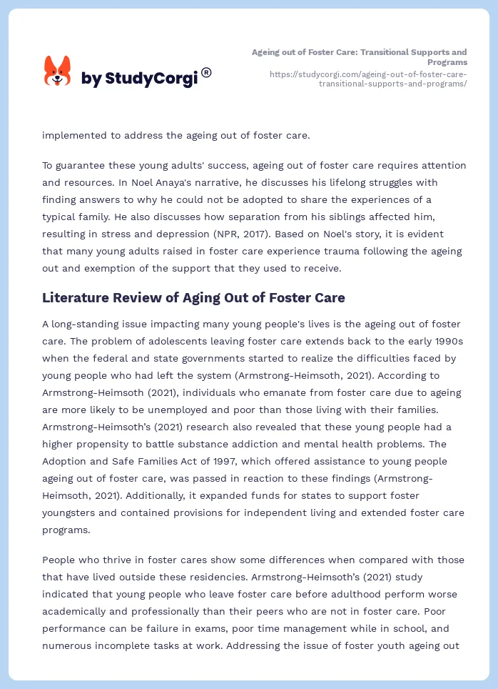 Ageing out of Foster Care: Transitional Supports and Programs. Page 2