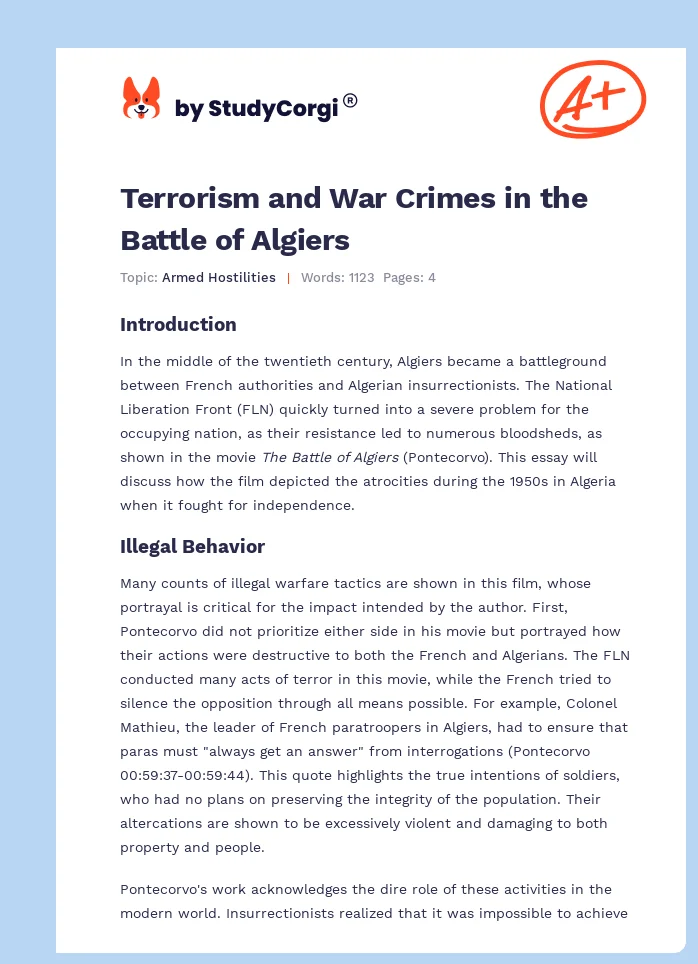 Terrorism and War Crimes in the Battle of Algiers. Page 1