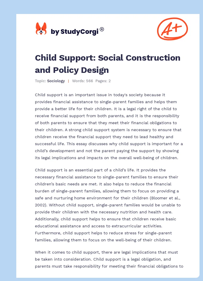 Child Support: Social Construction and Policy Design. Page 1