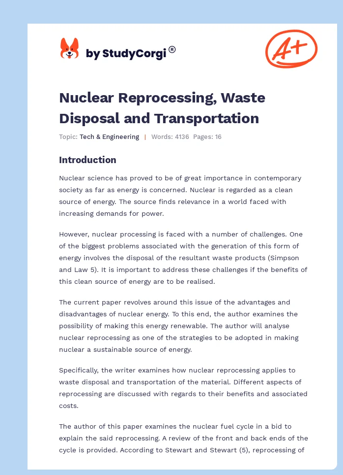 Nuclear Reprocessing, Waste Disposal and Transportation. Page 1