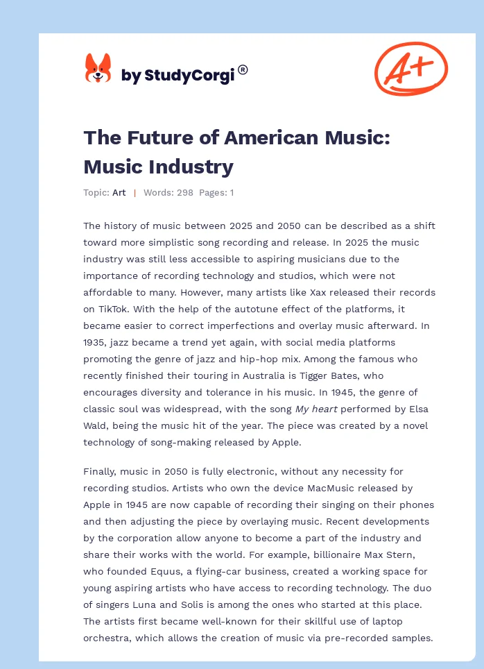 The Future of American Music: Music Industry. Page 1