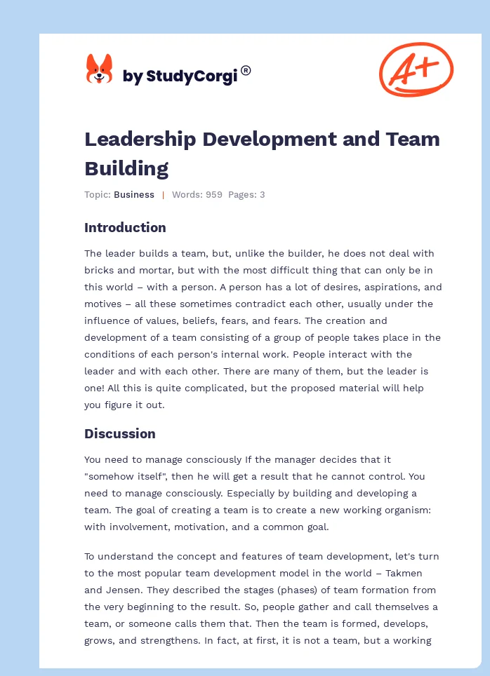 Leadership Development and Team Building. Page 1