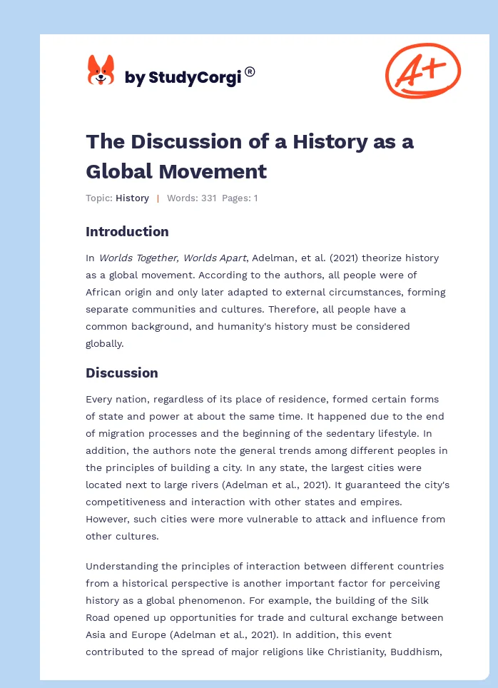 The Discussion of a History as a Global Movement. Page 1
