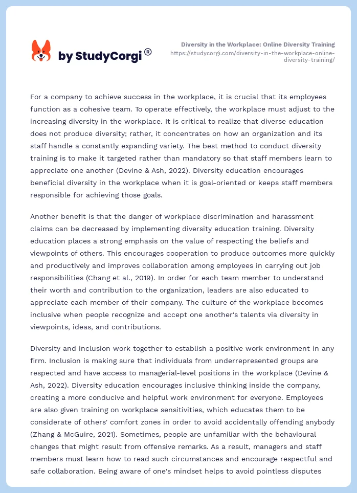 Diversity in the Workplace: Online Diversity Training. Page 2