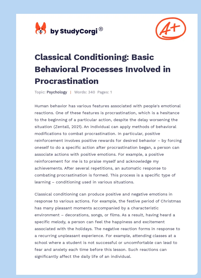 Classical Conditioning: Basic Behavioral Processes Involved in Procrastination. Page 1