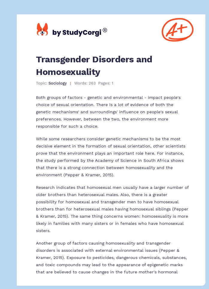 Transgender Disorders and Homosexuality. Page 1