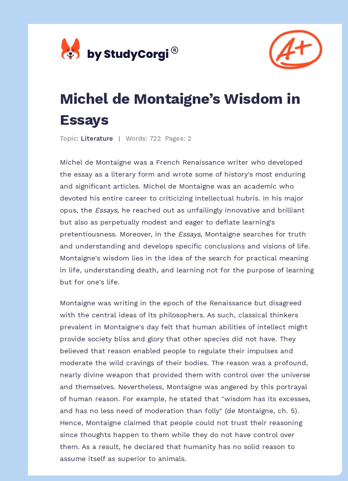 Michel de Montaigne’s Wisdom in Essays. Page 1