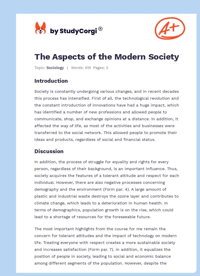 The Aspects of the Modern Society. Page 1