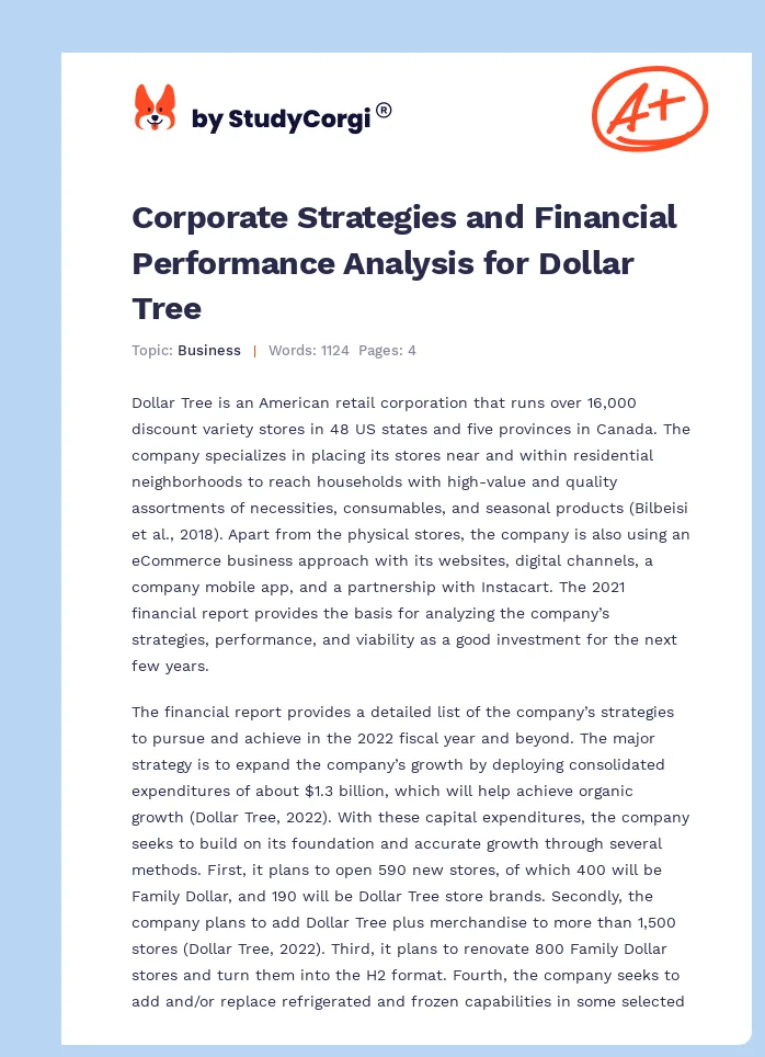 Corporate Strategies and Financial Performance Analysis for Dollar Tree. Page 1