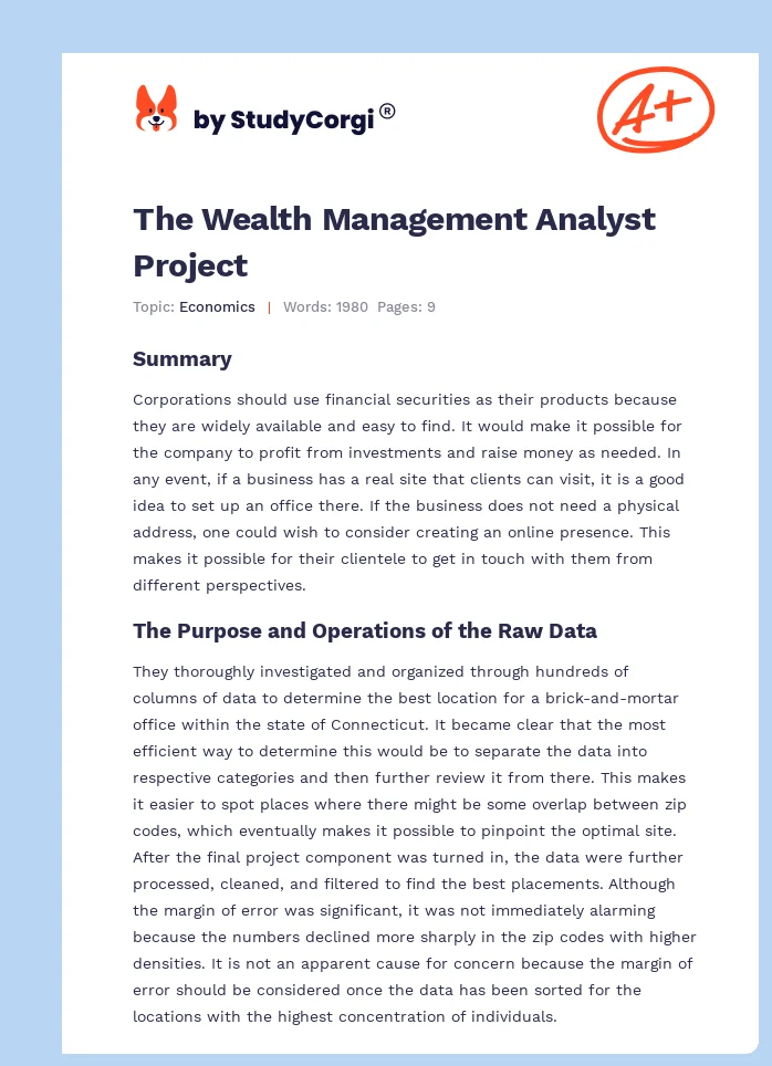 The Wealth Management Analyst Project. Page 1