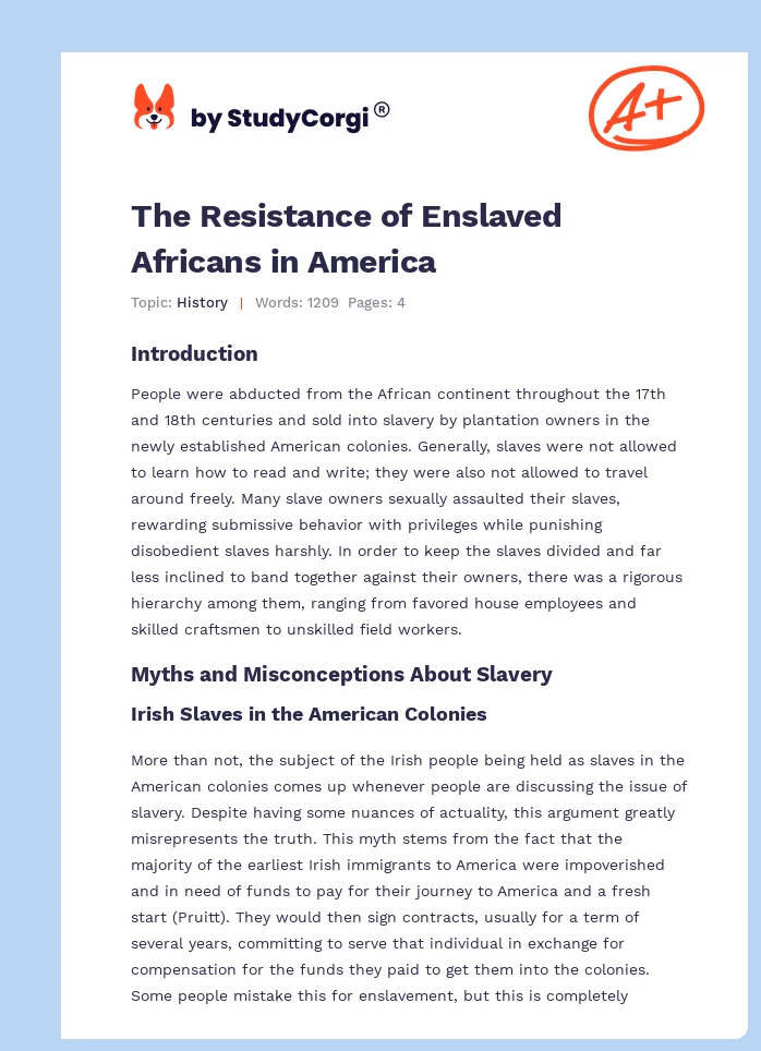 The Resistance of Enslaved Africans in America. Page 1